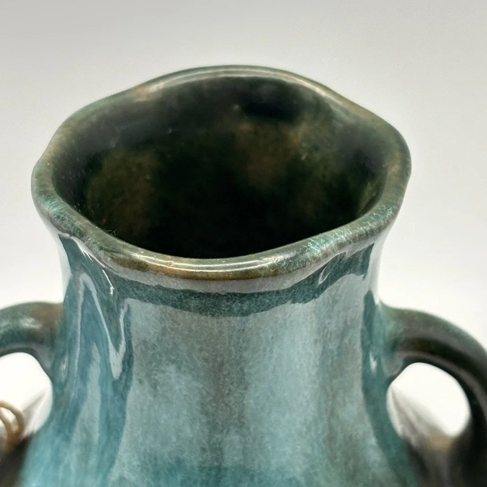 Vtg Blue‎ McMaster Craft Drip Glaze  Pottery Vase Jar Amherst NS Souvenir 2 3/4